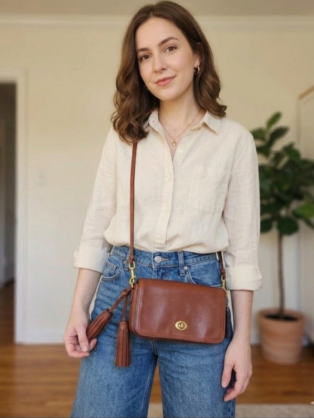 COACH VTG Y2k Legacy Cognac Leather Penny Crossbody Purse Tassels Turnlock